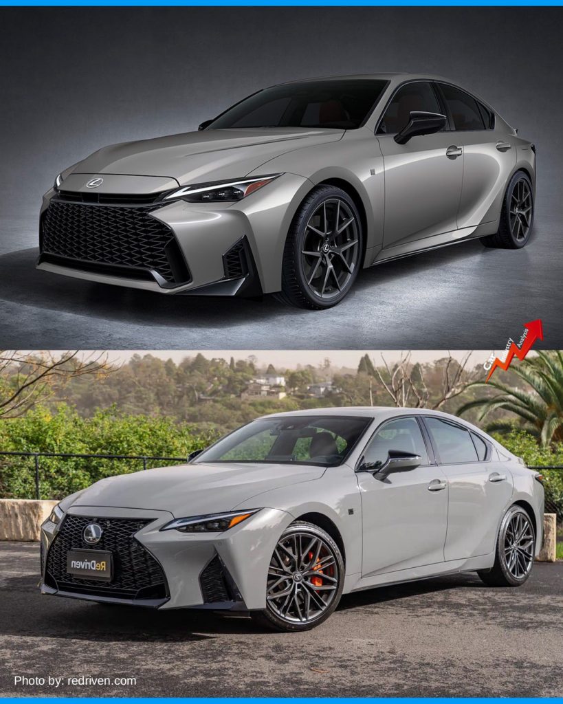 Внизу — 2020 IS с классической решёткой, сверху — 2025 с обновлённым "острым" носом и LED-фарами.